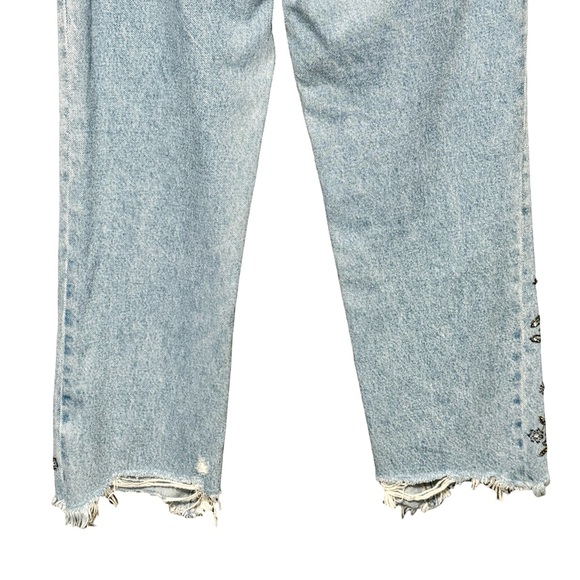 Abercrombie and Fitch Annie High Rise Straight Raw Hem Beaded Embroidered Jeans - Picture 12 of 13